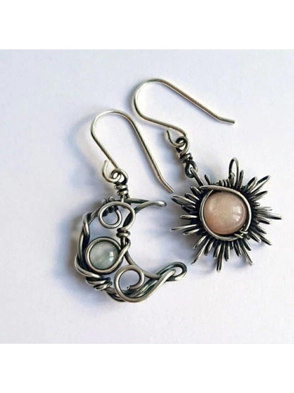 Elegant Vintage Style Sun and Moon Earrings Symbolic Harmony Boho Chic Handmade